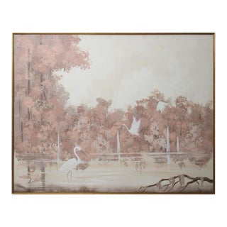 Mid 20th Century Pink Marsh Landscape Acrylic Painting, Framed For Sale