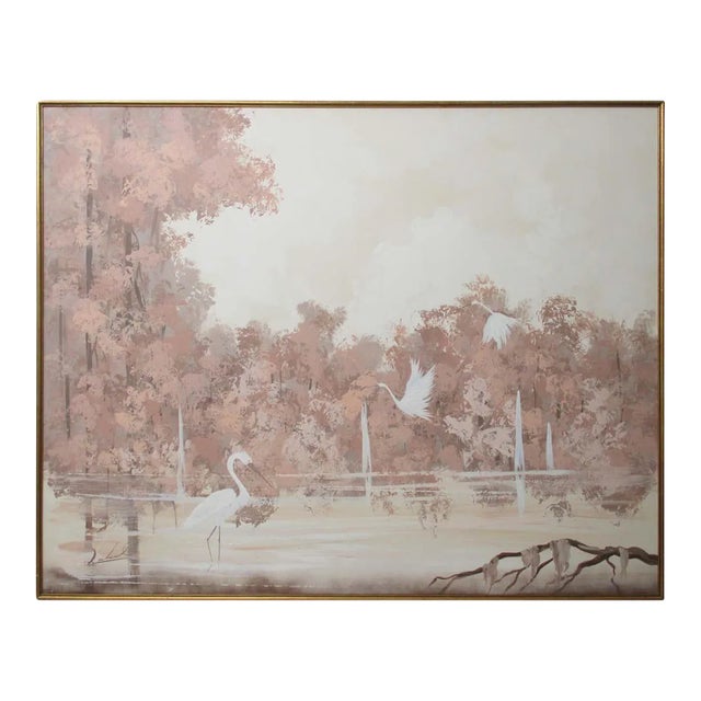 Mid 20th Century Pink Marsh Landscape Acrylic Painting, Framed For Sale