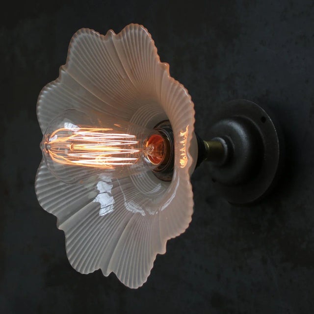 1950s Satin Glass Cast Iron Brass Wall Lamp For Sale - Image 5 of 6