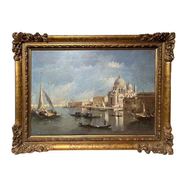 View of Venice with the Basilica of Santa Maria Della Salute, Oil on Canvas, 19th Century, Framed For Sale - Image 12 of 12