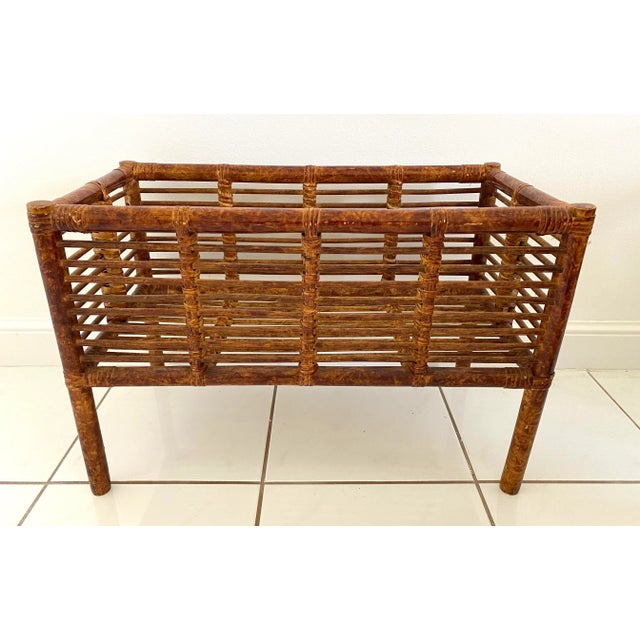 Large Vintage Scorched Burnt Bamboo Plant Stand For Sale - Image 12 of 12