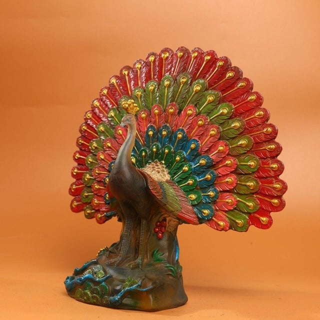 Colored Glaze Figure of a Peacock in Full Display For Sale - Image 4 of 9