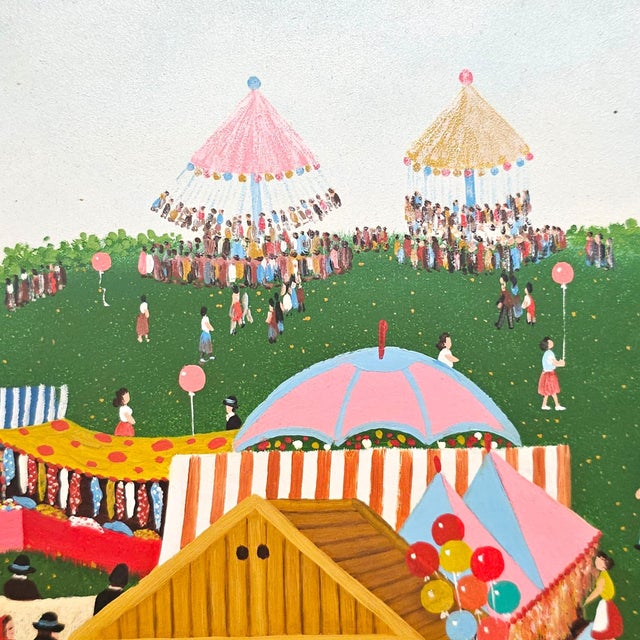 Rustic European E. Molnar Hungarian Naïve Folk Art Village Fair Painting Framed 18" For Sale - Image 3 of 10
