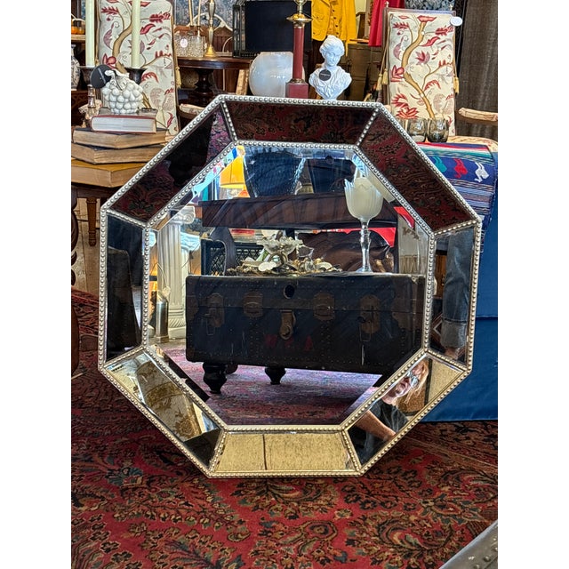 Octagon Silver Swiss-Dot Wall Mirror With Bevelled Glass For Sale In Saint Louis - Image 6 of 7