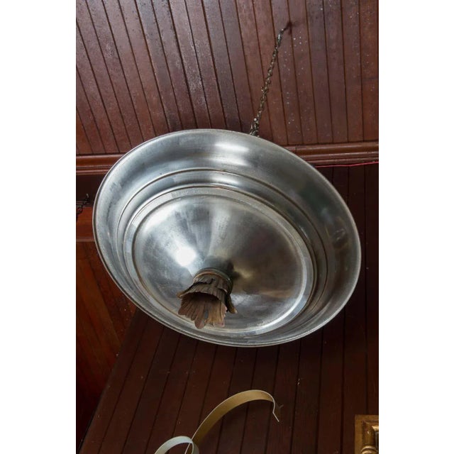 1950s Mid-Century Modern Double Silver Metal Saucer Pendant Chandelier For Sale - Image 5 of 13