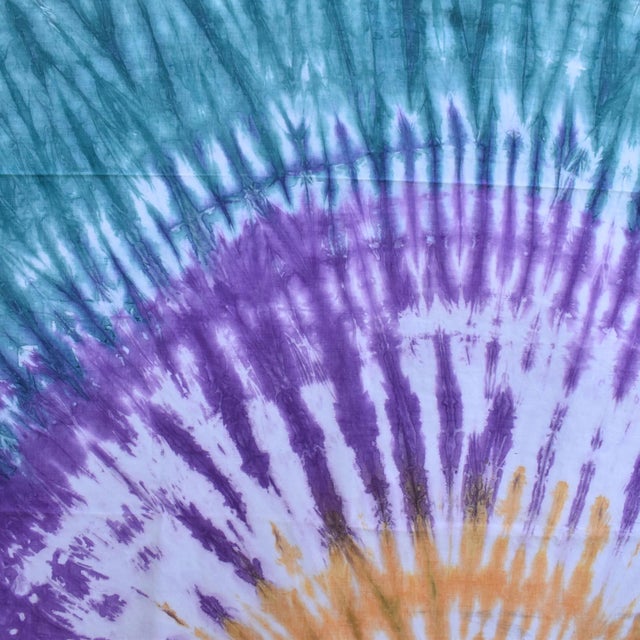 African Early 20th Century Yoruba Tie Dyed Orange Teal and Purple Textile 90.5x75 inch For Sale - Image 3 of 7