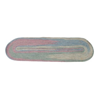 Vintage Woven Braided Geometric Oval Area Rug Runner Mat 84" For Sale