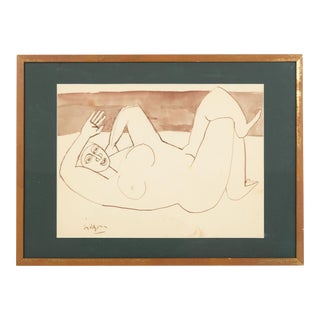 Harry Hilson Signed Abstract Cubist Style Nude Ink Drawing For Sale