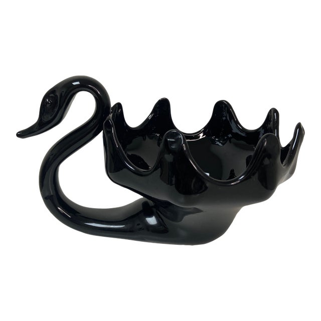 Mid 20th Century Black Amethyst Blown Glass Swan Bowl For Sale