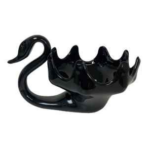 Mid 20th Century Black Amethyst Blown Glass Swan Bowl