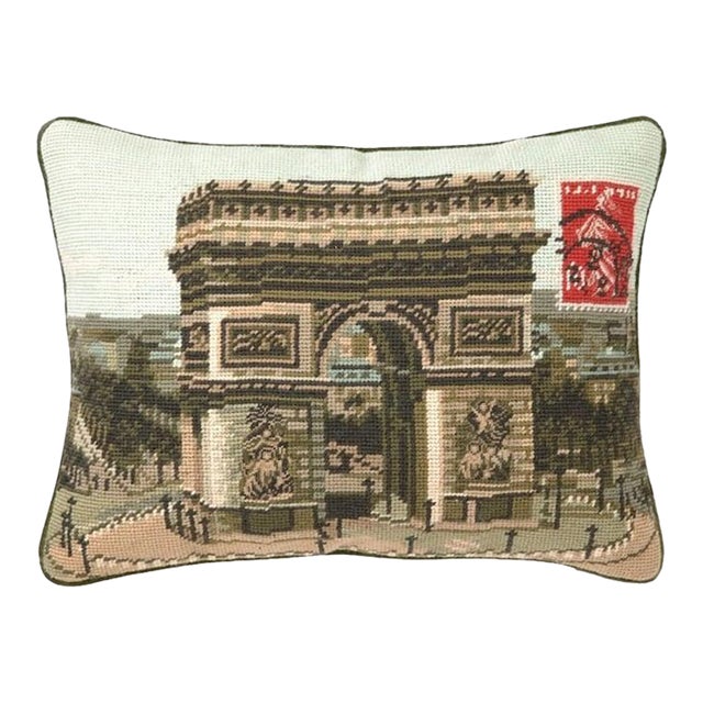 Paris France Arc De Triomphe Needlepoint Throw Pillow Accent Pillow For Sale