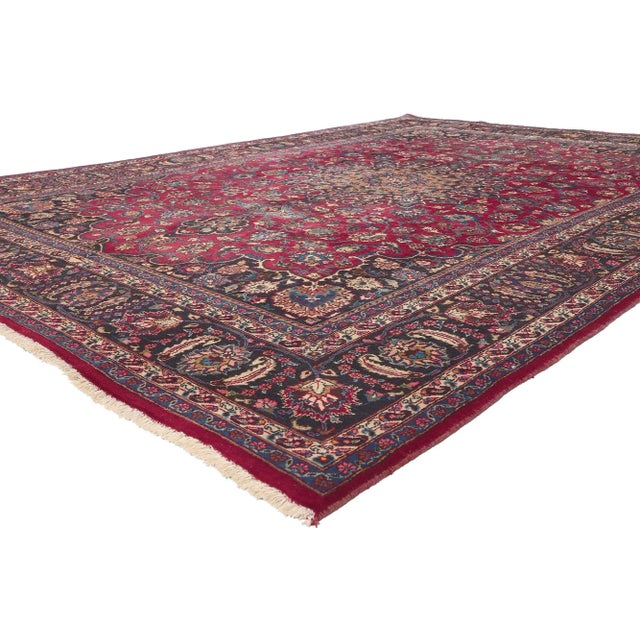 75540 Vintage Persian Mashhad Rug, 08'01 x 11'06. Stately decadence meets traditional sensibility in this hand knotted...