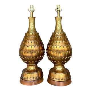 Vintage Regency Gilt Artichoke Lamps - a Pair For Sale