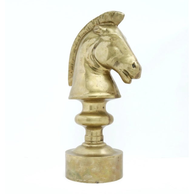 Large Vintage Brass Horse Head, Chess Decor For Sale - Image 4 of 10