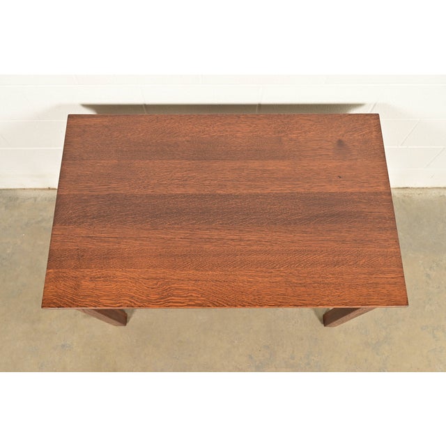 Stickley Brothers Style Antique Mission Oak Arts & Crafts Writing Desk, Newly Refinished For Sale - Image 11 of 14