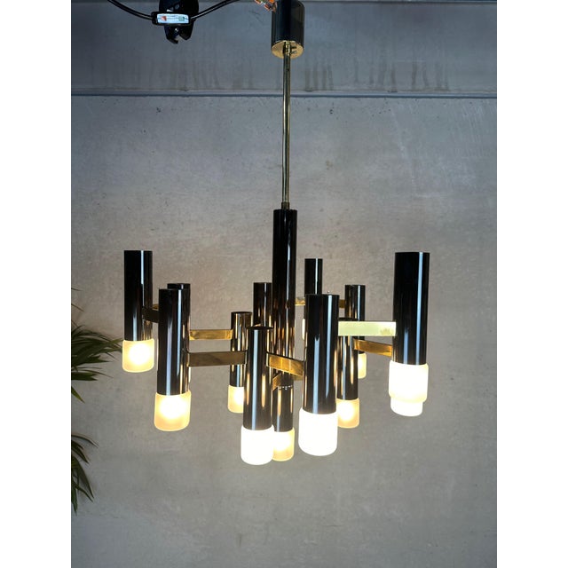 Vintage design chandelier by boulanger. Brass (black & gold edition) fixture. 13 x bakelite e14 sockets in excellent...