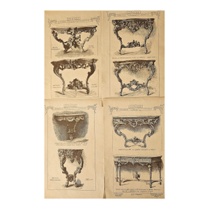1887 Set of 4 French Antique Architectural Ornamental Engravingss-Console Designs