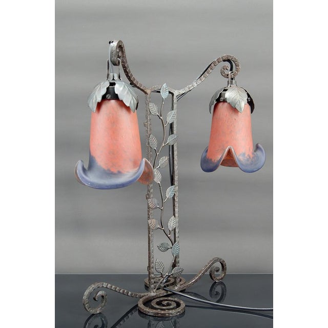 Vintage Art Deco Wrought Iron Lamp by Muller, 1920 For Sale - Image 3 of 18
