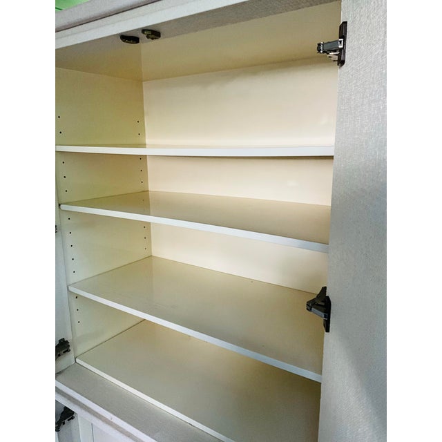 Late 20th Century Contemporary White Painted Raffia-Clad Storage Cabinet Armoire With Adjustable Shelving & Hidden Drawers For Sale - Image 4 of 9