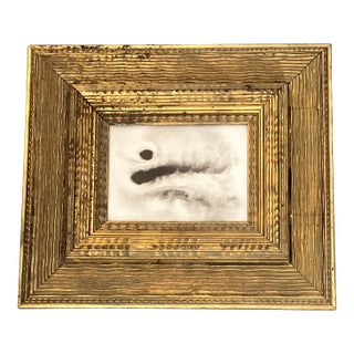 Contemporary Original Abstract Black Ink Painting Chunky Heavy Vintage Gold Frame For Sale