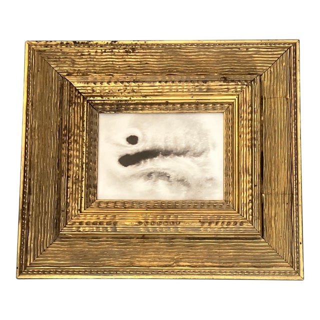 Contemporary Original Abstract Black Ink Painting Chunky Heavy Vintage Gold Frame For Sale