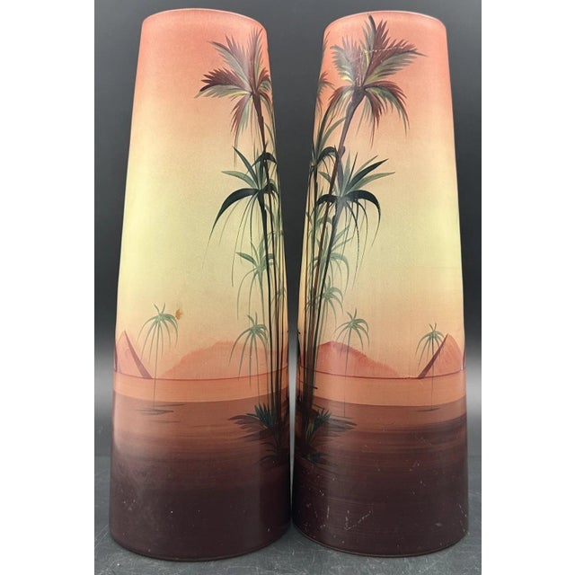 Vintage Czech Art Glass Vases Painted Egyptian Silhouette Camel Hosch or Palda For Sale - Image 9 of 14