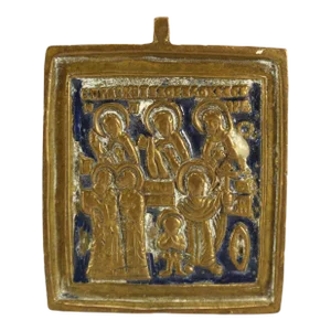 18-19th Century Russian Old Believers Icon Saints Kyrikos & Julitta Brass & Enamel