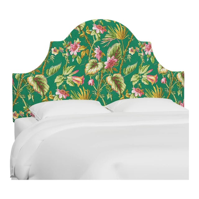 Red from Scalamandre crafted by Cloth & Company Geneva Cal. King Headboard, Green Tropical Flora For Sale