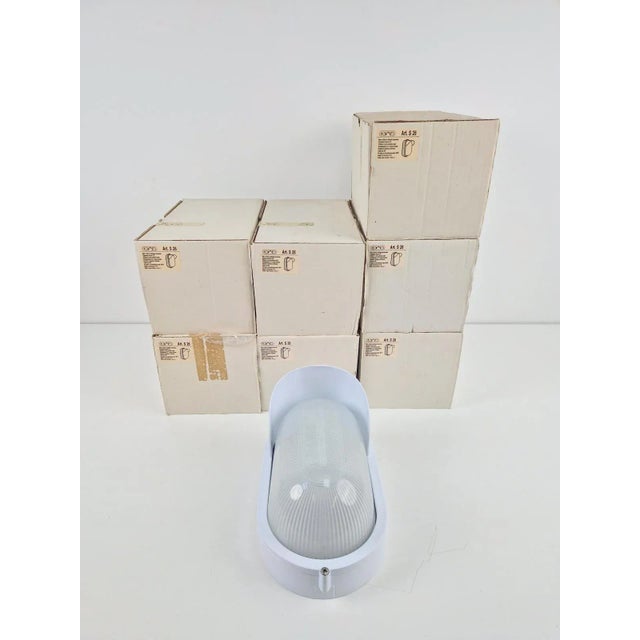 Vintage Simes Oval Tipo 200 Outdoor Wall Lamp in White Metal and Glass, Italy, 1980s, Set of 8 For Sale - Image 10 of 16