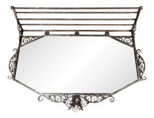 Art Deco Mirror and Wrought Iron Shelf