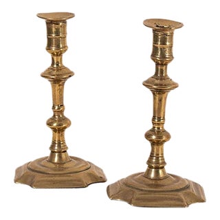 Pair of 19th Century Brass Candlesticks With Beveled Square Base For Sale