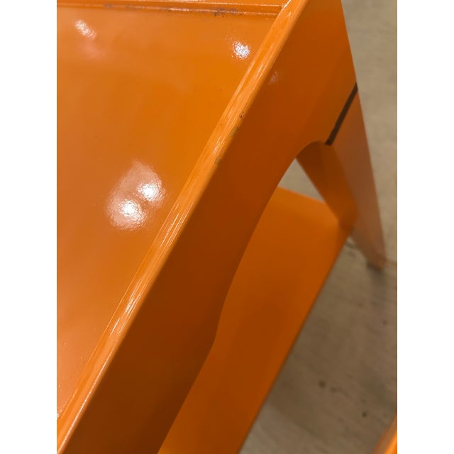 Mid-Century Modern Glossy Hermes Orange Square Two Tier End Tables -a Pair For Sale - Image 3 of 16