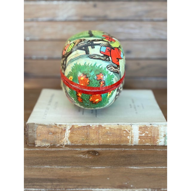 Illustration Vintage German Papier-Mâché Easter Egg Box With Rabbit Illustration, 1950s For Sale - Image 3 of 7