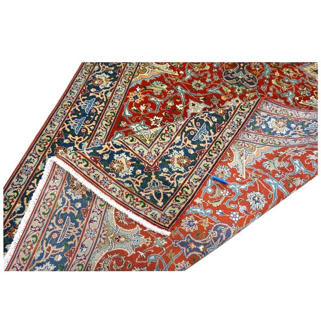 Antique Persian Tabriz Wool 3x5 Red & Navy Handmade Area Rug #1143878 For Sale - Image 10 of 12