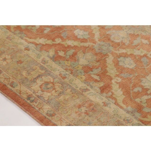 Rug & Kilim Antique Indian Floral Medallion Wool Rug in Coral & Ivory, by Rug & Kilim, 1920-1929 For Sale - Image 4 of 11