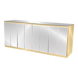 Vintage Ello Brass & Beveled Mirror 4 Door Hollywood Regency Credenza Sideboard For Sale