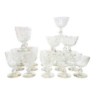 1950s Libbey Stardust Water Goblets and Champagne/Tall Sherbert Glasses (Set of 24) For Sale