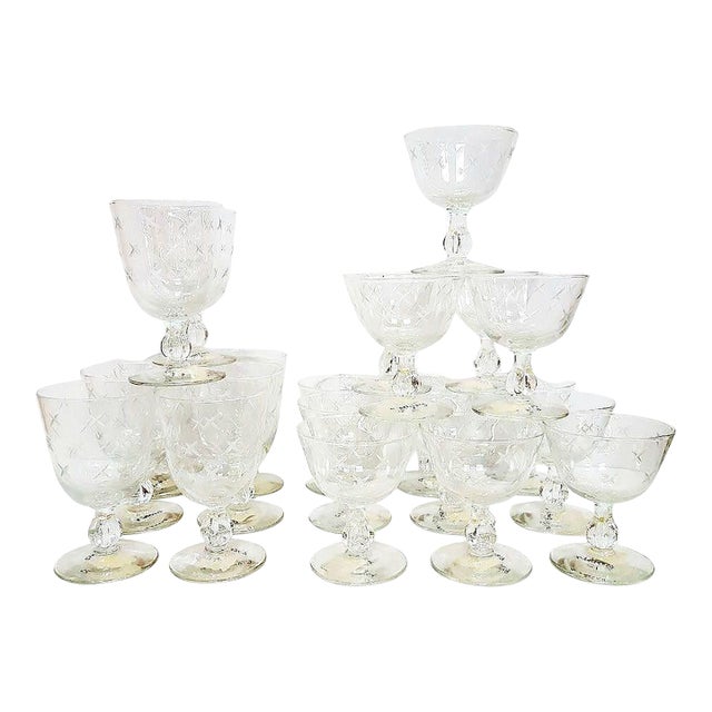 1950s Libbey Stardust Water Goblets and Champagne/Tall Sherbert Glasses (Set of 24) For Sale