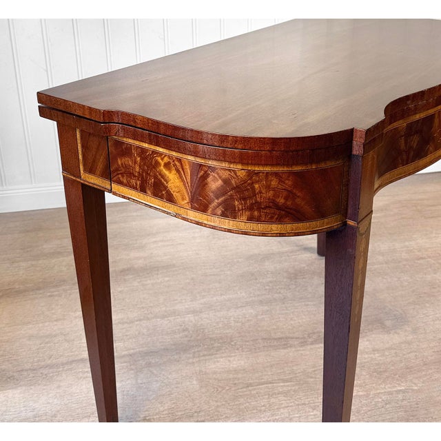Antique Hepplewhite Inlaid Mahogany Expanding Half Moon Console Card Table For Sale - Image 12 of 15
