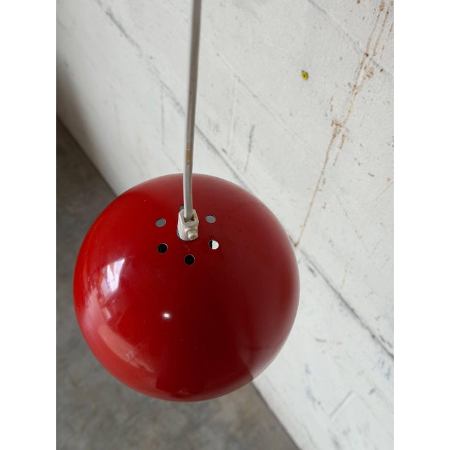1970s 1970s Mid-Century Modern Louis Poulsen Red Globe Metal Pendant Light Space Age Ceiling Lamp Danish For Sale - Image 5 of 10