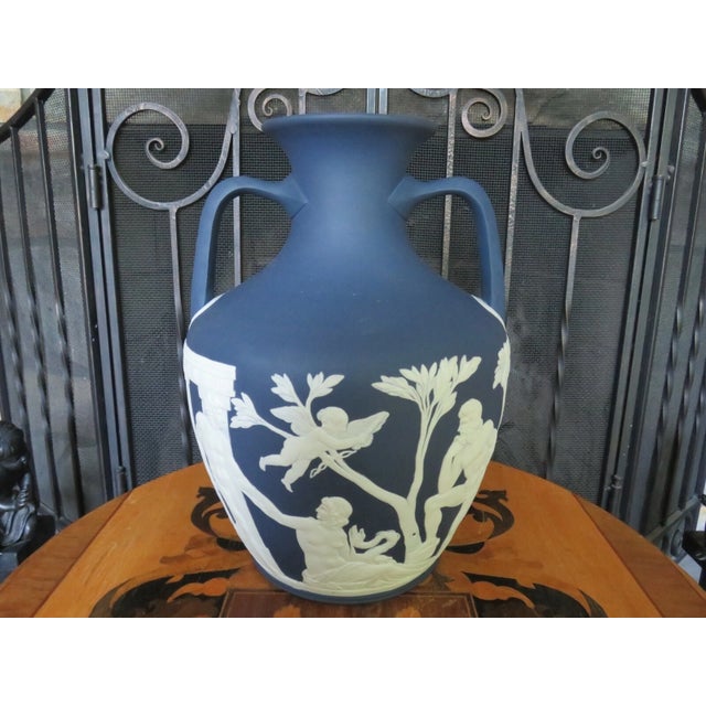 Mid 20th Century Wedgwood Portland Blue Jasperware Full-Size Portland Vase Phrygian Cap Le 50 For Sale - Image 5 of 12