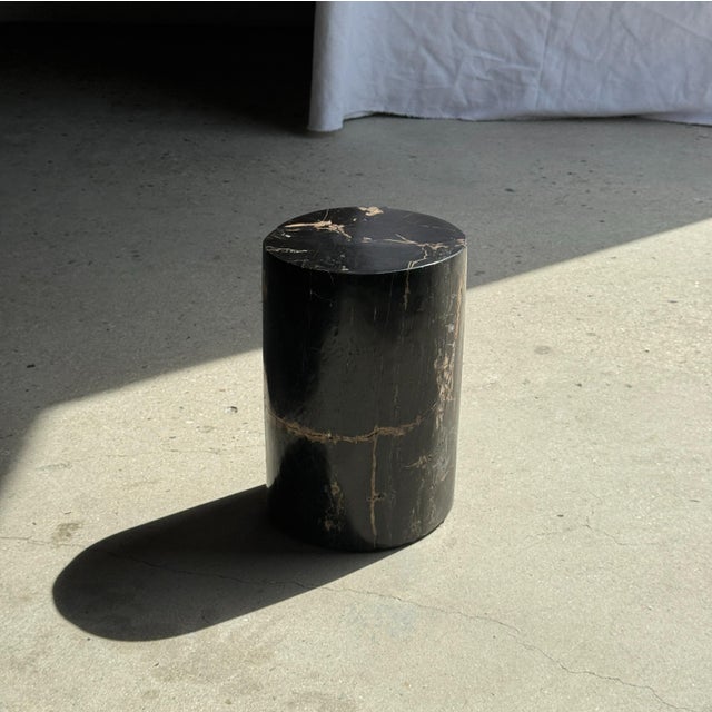 Small Side Table in Black Petrified Wood with Striates and Beige Lower Side For Sale - Image 15 of 18