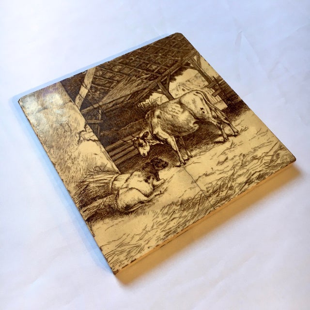Victorian William Wise "Animals on the Farm" Series Minton Sepia-Toned Tile C. 1885 For Sale - Image 3 of 8