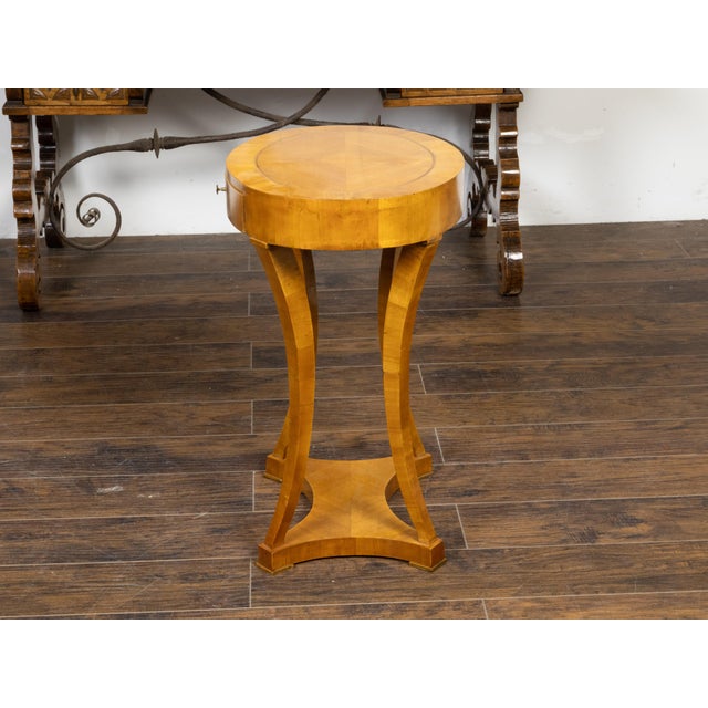 Biedermeier 19th Century Walnut Accent Table with Oval Top and Quarter Veneer For Sale - Image 9 of 12