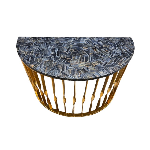 2020s Rare Tiger Eye Blue Precious Stone Accent Table For Sale - Image 5 of 5