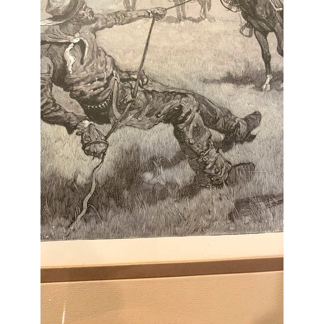 1970s Frederic Remington Wood Engraving "Teaching a Mustang Pony to Pack Dead Game" Western Cowboys Horses For Sale In San Francisco - Image 6 of 10