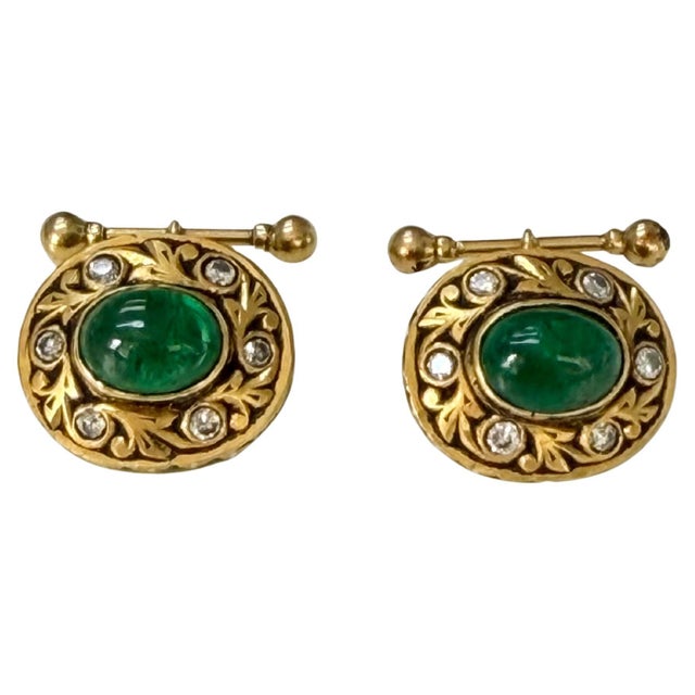 Emerald Cut Shape Green Enamel Cufflinks in 18 Karat Yellow Gold 13 Gm, Men's For Sale - Image 4 of 8