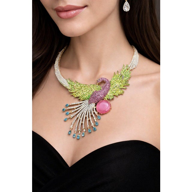 Late 20th Century Bochic “Capri” Vintage Ruby, Sapphire & Garant Peacock Necklace Set In 18K & Sil For Sale - Image 5 of 8