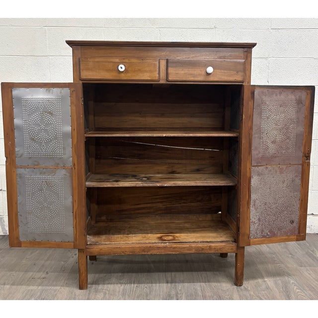 Antique Rustic French Provincial Punched Tin Pie Safe Jelly Cupboard Cabinet For Sale - Image 11 of 13