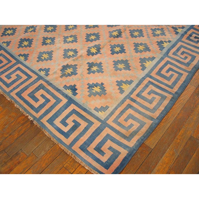 Pink 1930s White Diamond Antique Indian Dhurrie Rug 6' X 8' 6" Handknotted Cotton Carpet For Sale - Image 8 of 9